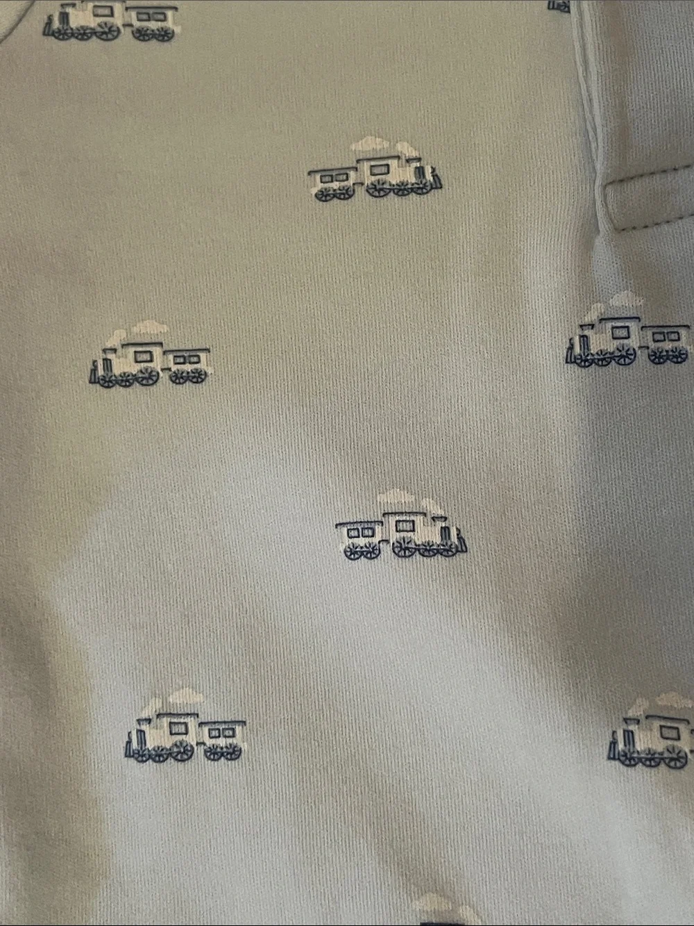Ralph Lauren Blue Baby Polo Romper with Navy train Print